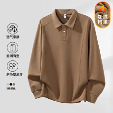 2025冬季加绒新款polo衫男长袖翻领工装男