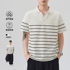 批发2026年夏季新款冰感经典条纹短袖POLO衫男
