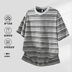 批发2026年夏季新款圆领休闲条纹<b class='q'>短袖</b>T恤男