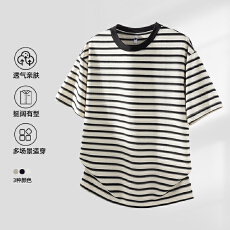 批发2026年夏季新款冰感经典条纹<b class='q'>短袖</b>圆领T恤男