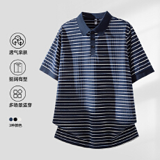 批发2026年夏季新款翻领条纹短袖POLO衫男