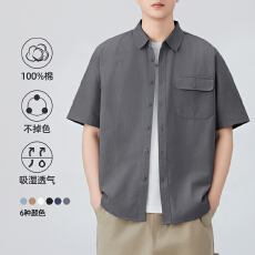 批发短袖衬衫男2026新款夏季休闲美式宽松工装衬衣男士外套