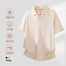 批发{冰感天丝}男士老钱风海鸥领POLO衫短袖高定针织翻领夏