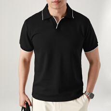 批发老钱风新款polo衫翻领撞色半袖男短袖商务休闲男士夏季