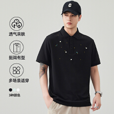 批发2026年夏季新款高弹凉感绣花短袖男士polo衫