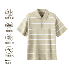 批发含亚麻桑蚕丝夏季透气高定针织条纹POLO衫短袖男