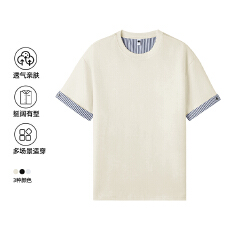 2026年夏季新款冰感云朵棉撞色拼接短袖圆领T恤男