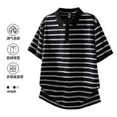 批发2026年夏季新款莱塞尔条纹短袖POLO衫男
