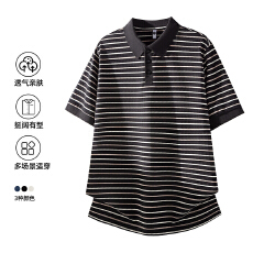 批发2026年夏季新款翻领条纹短袖POLO衫男