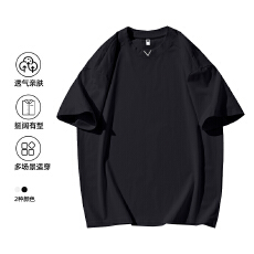 2026年夏季新款t恤男短袖夏季圆领金属V领