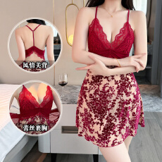 批发<b class='q'>性感</b>睡衣女烧花丝绒吊带<b class='q'>睡裙</b>蕾丝露背迷人情趣纯欲风家居服高级感
