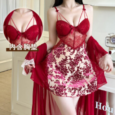 批发<b class='q'>性感</b>睡衣女烧花丝绒吊带<b class='q'>睡裙</b>网纱外袍蕾丝低胸带胸垫纯欲风家居服