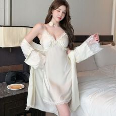 批发实拍性感睡衣女冰丝吊带睡裙<b class='q'>睡袍</b>两件套纯欲风带胸垫高级感家居服