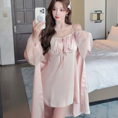 批发实拍性感睡衣女冰丝吊带睡裙<b class='q'>睡袍</b>两件套高级感轻奢风带胸垫家居服