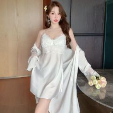 批发实拍性感睡衣女冰丝吊带睡裙<b class='q'>睡袍</b>两件套高级感轻奢风带胸垫家居服