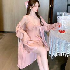 批发实拍性感睡衣女吊带睡裙<b class='q'>睡袍</b>两件套冰丝带胸垫轻奢风高级感家居服