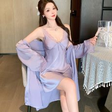 批发实拍性感睡衣女吊带睡裙<b class='q'>睡袍</b>两件套冰丝带胸垫轻奢风高级感家居服