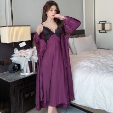 批发实拍性感睡衣女长款吊带睡裙<b class='q'>睡袍</b>两件套轻奢风高级感带胸垫家居服