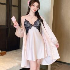 批发实拍性感睡衣女吊带睡裙<b class='q'>睡袍</b>两件套装蕾丝美背带胸垫高级感家居服