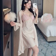 批发实拍性感睡衣冰丝<b class='q'>吊带</b><b class='q'>睡裙</b>睡袍两件套蕾丝美背高级感带胸垫家居服