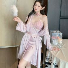批发实拍性感睡衣冰丝<b class='q'>吊带</b><b class='q'>睡裙</b>睡袍两件套蕾丝美背高级感带胸垫家居服