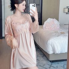 批发实拍性感睡衣女冰丝<b class='q'>吊带</b><b class='q'>睡裙</b>睡袍两件套轻奢风带胸垫高级感家居服
