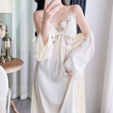 批发新款<b class='q'>性感</b><b class='q'>睡衣</b>女冰丝吊带睡裙睡袍两件套中长款高级感带胸垫家居服