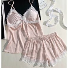 批发网图<b class='q'>夏季</b><b class='q'>性感</b><b class='q'>睡衣</b>女压花蝴蝶冰丝吊带短裤套装带胸垫纯欲风家居服