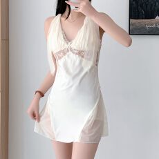 批发实拍性感睡衣女缎面冰丝吊带睡裙蕾丝花边带胸垫高级感气质家居服