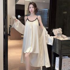批发性感睡衣女冰丝<b class='q'>吊带</b><b class='q'>睡裙</b>睡袍两件套带胸垫美背高级感纯欲风家居服