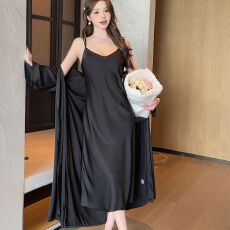 批发春秋性感睡衣女冰丝<b class='q'>吊带</b><b class='q'>睡裙</b>睡袍两件套中长款高级感带胸垫家居服