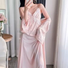 批发春秋性感睡衣女冰丝吊带睡裙<b class='q'>睡袍</b>两件套装长款高级感带胸垫家居服