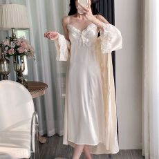 批发春秋性感睡衣女冰丝吊带睡裙<b class='q'>睡袍</b>两件套装长款高级感带胸垫家居服
