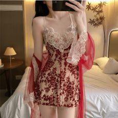 批发网图<b class='q'>性感</b>睡衣女烧花丝绒吊带<b class='q'>睡裙</b>加外披带胸垫纯欲风高级感家居服