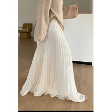 批发春夏新款百褶半身裙女氛围感压褶A字长裙<b class='q'>雪纺</b>高腰纱纱裙