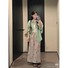 批发复古文艺亚麻印花A<b class='q'>字</b><b class='q'>半身裙</b>女夏季新款垂感显瘦高腰后开叉长<b class='q'>裙</b>子