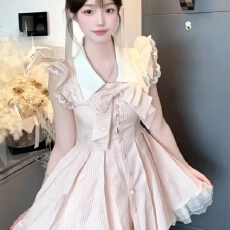 批发甜美纯欲蕾丝拼接蝴蝶结连衣裙+<b class='q'>打底</b>裤套装女夏日绝美小飞袖短裙