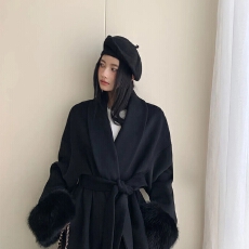 批发气质名媛千金毛毛袖收腰系带呢子大衣<b class='q'>女</b>秋冬高级感超好看毛呢外套