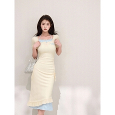 批发法式黄色<b class='q'>假两件</b>挂脖吊带<b class='q'>连衣裙</b>子女夏季2026年新款多巴胺包臀长裙