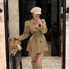 批发气质英伦风双排扣风衣女2026年秋季中长款系带收腰高级感<b class='q'>百搭</b>外套
