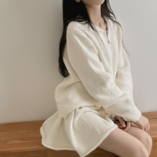 批发韩版毛衣纯色双头拉链长袖针织套装卷边荷叶<b class='q'>半身裙</b><b class='q'>短裙</b>毛衣套装