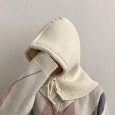 冬季保暖神器韩版纯色休闲卫衣帽子针织蝴蝶结情侣毛衣帽子