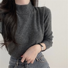 批发<b class='q'>韩版</b>半高领毛衣日系纯色简约高圆领套头长袖宽松舒适针织打底衫女