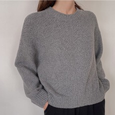 批发ins韩版通勤圆领毛衣重工桂花针华夫格毛衣百搭胖mm长袖针织衫女