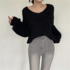 批发<b class='q'>秋</b>冬水貂绒毛衣加厚千金毛衣韩版纯色v领毛茸茸胖mm套头针织衫女