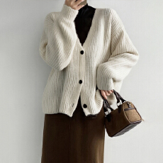 批发韩版优雅气质胖mm毛衣外套冬季女士<b class='q'>通勤</b>外套v领厚款珠质针织开衫