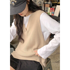 批发韩系春夏宽松v领针织背心休闲百搭毛衣马甲个性背心胖mm上衣女