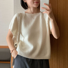 批发大码女装胖mm夏季日系条纹短袖<b class='q'>针织衫</b>薄款短款圆领打底套头毛衣女