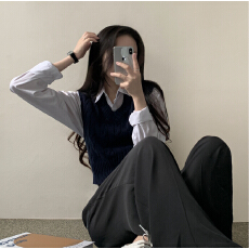 批发大码女装胖mm纯色麻花JK叠穿V领套头无袖套头针织背心马甲毛衣女