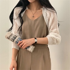 批发大码韩版镂空冰丝短款针织开衫纯色毛衣防晒披肩外套长袖罩衫女